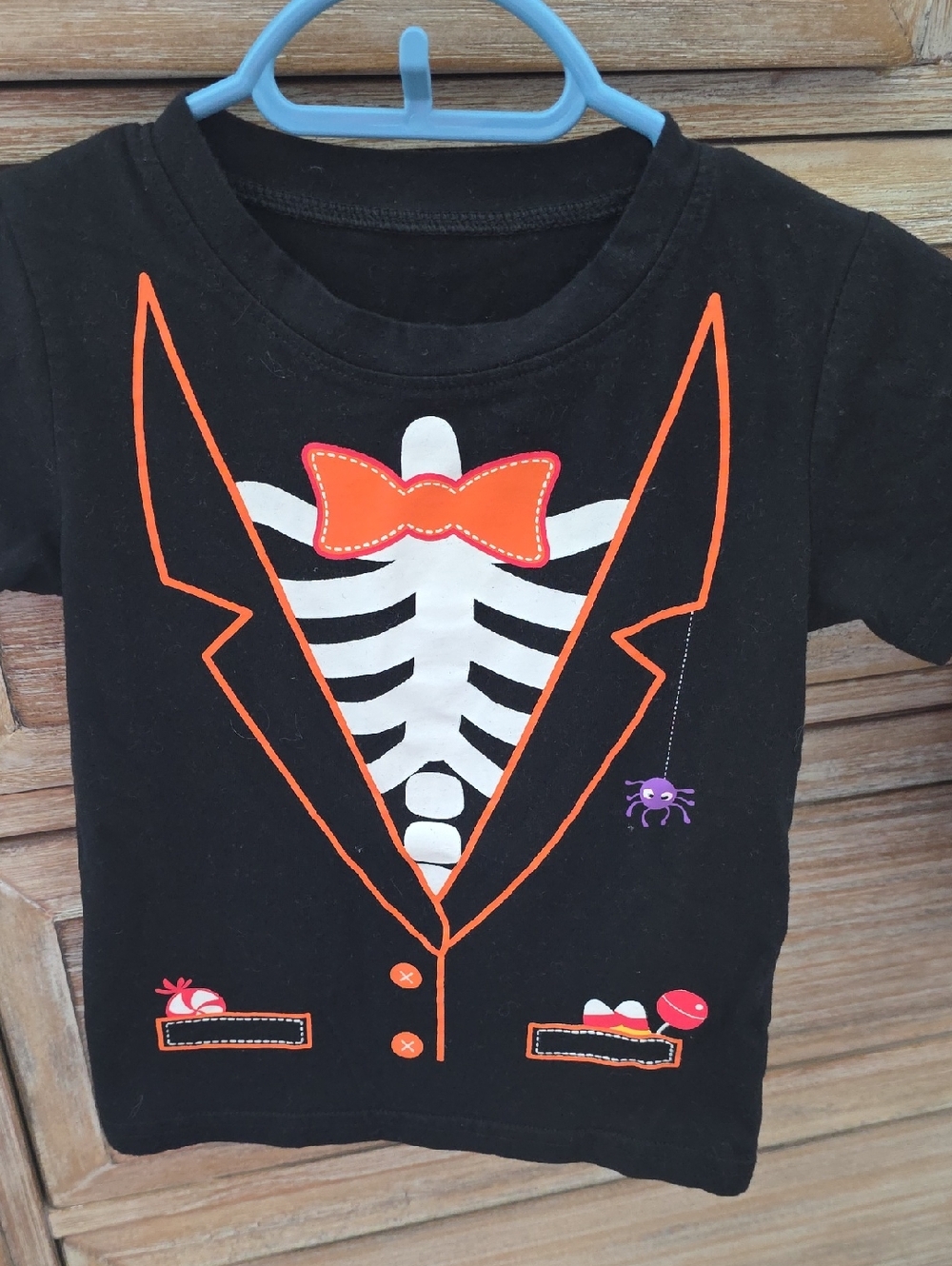 Kids Black Skeleton Tuxedo Costume Tee with Orange Accents
